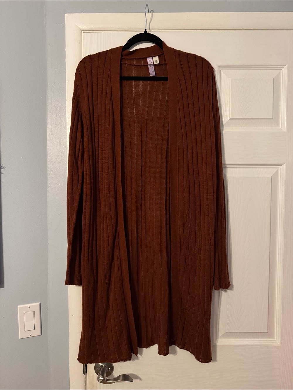 Women’s Open-Front Ribbed Cardigan Sweater - Burnt Reddish Brown
